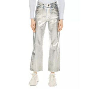 Sandro Roland High-Rise Flared Painted Jeans Silver Size FR 36/ US 4